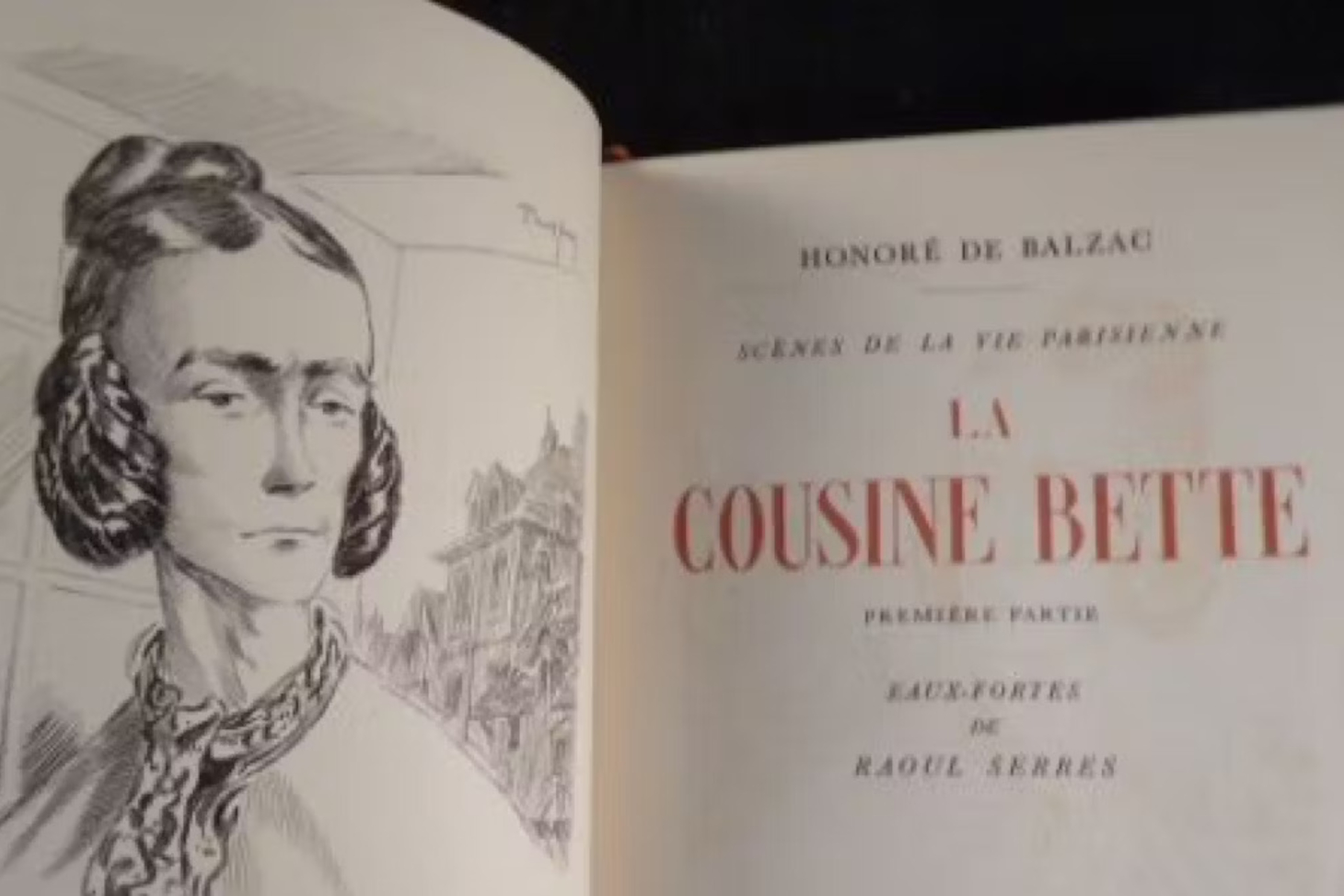 Dans cette édition illustrée de La cousine Bette (1948), l'héroïne célibataire a les traits durs, la mine sévère et triste. Editions Albert Guillot, Paris 1948.