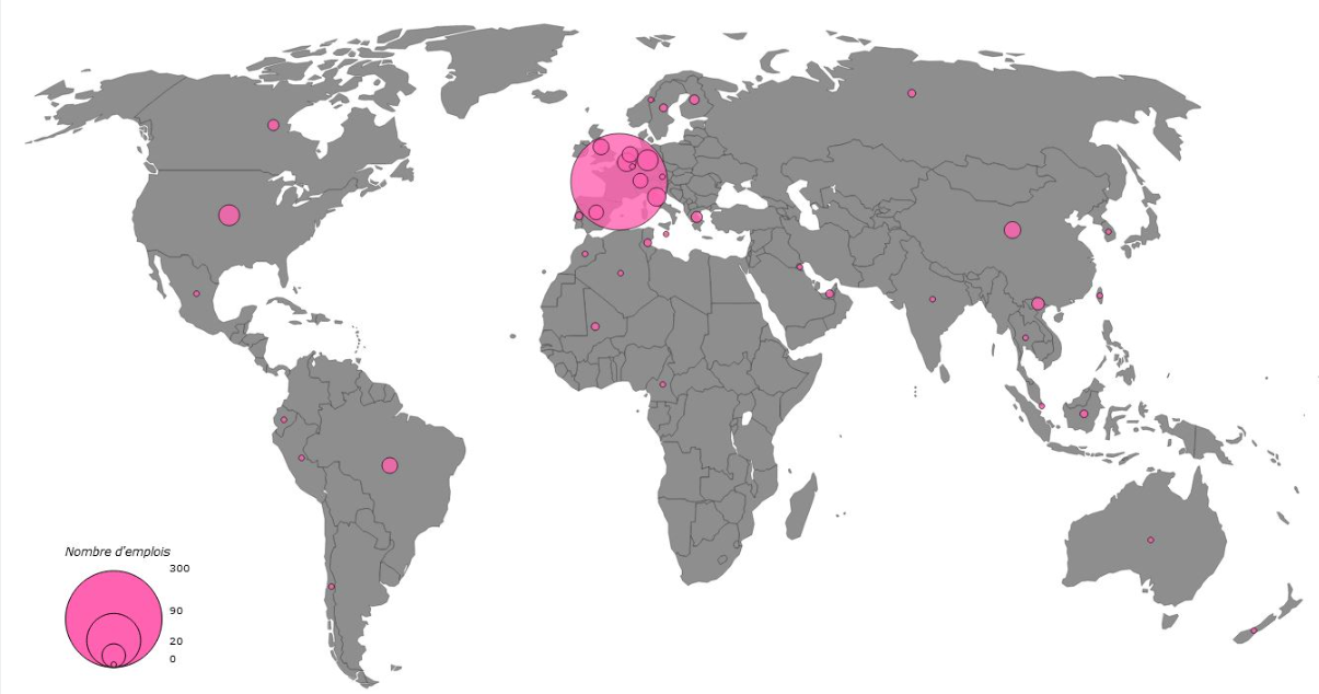 Distribution géographique en 2023 des diplômés de doctorat 2020